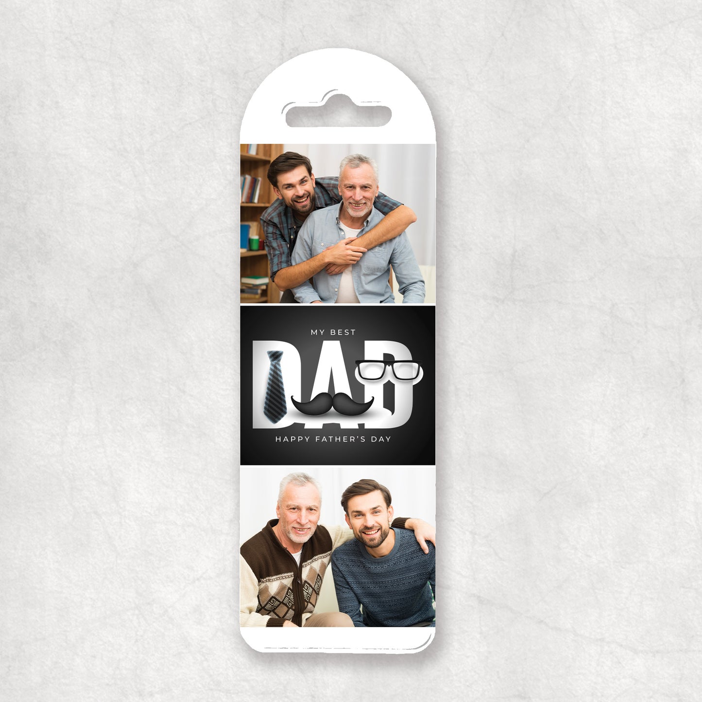 A personalised photo collage bookmark with the 'My Best Dad' design in the midle.