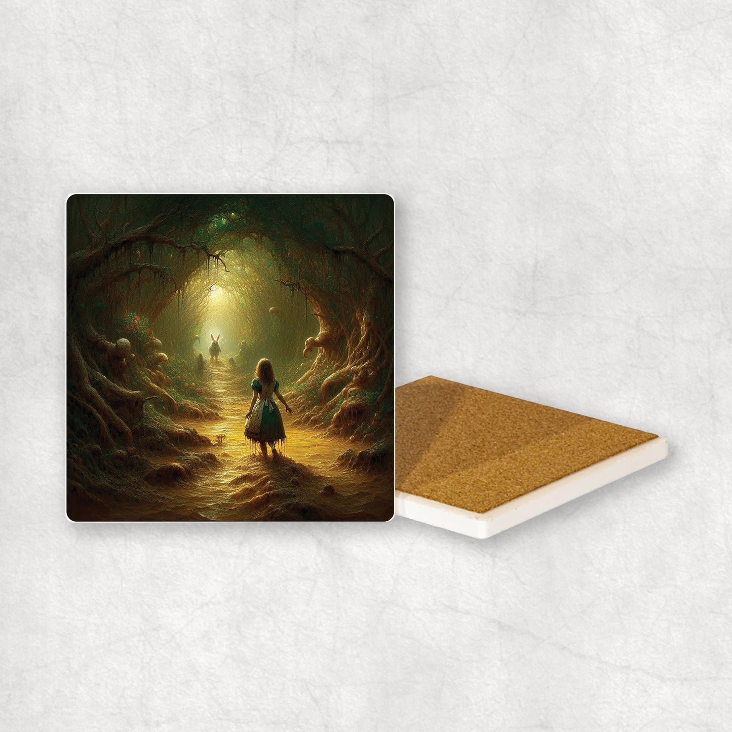 Alice-inspired ceramic coaster gift for any occasion.