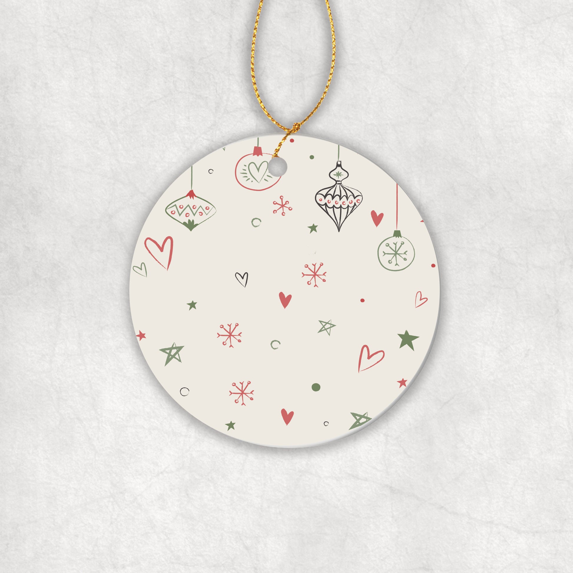Ceramic round decorative ornament with festive patterns on a white background