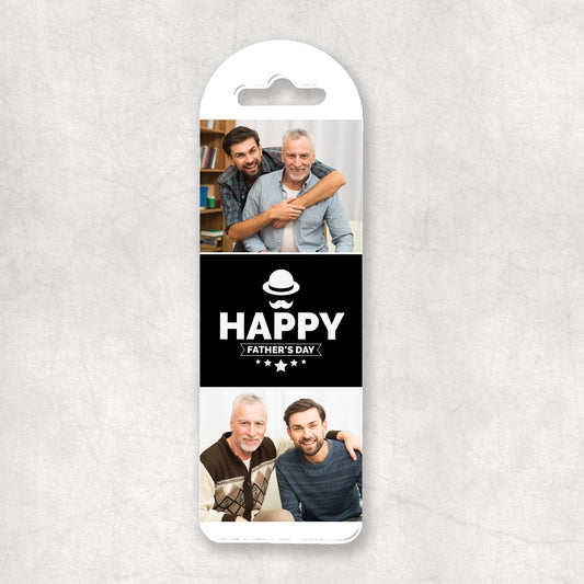 A personalised photo collage bookmark with a 'Happy Father's Day' greeting, featuring two personalised photos. 