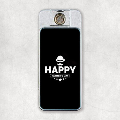 Personalised electric USB lighter with a black body featuring a 'Happy Father's Day' white text and a photo printed on the front.