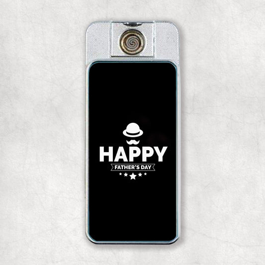 Personalised electric USB lighter with a black body featuring a 'Happy Father's Day' white text and a photo printed on the front.