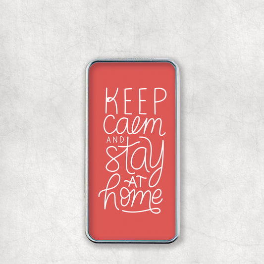 Personalised USB Electric Lighter with 'Keep calm and stay at home' text design on the back, a great gift for any occasion.