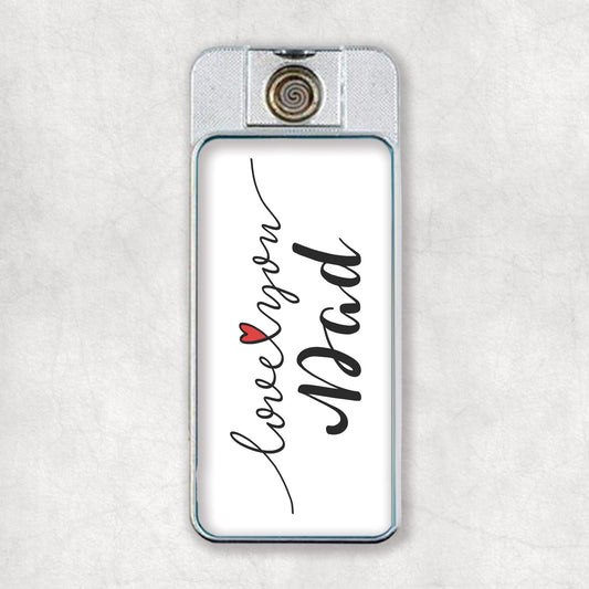 An elegant and practical, personalised USB electric lighter with a photo and "Love you Dad" print on the back.