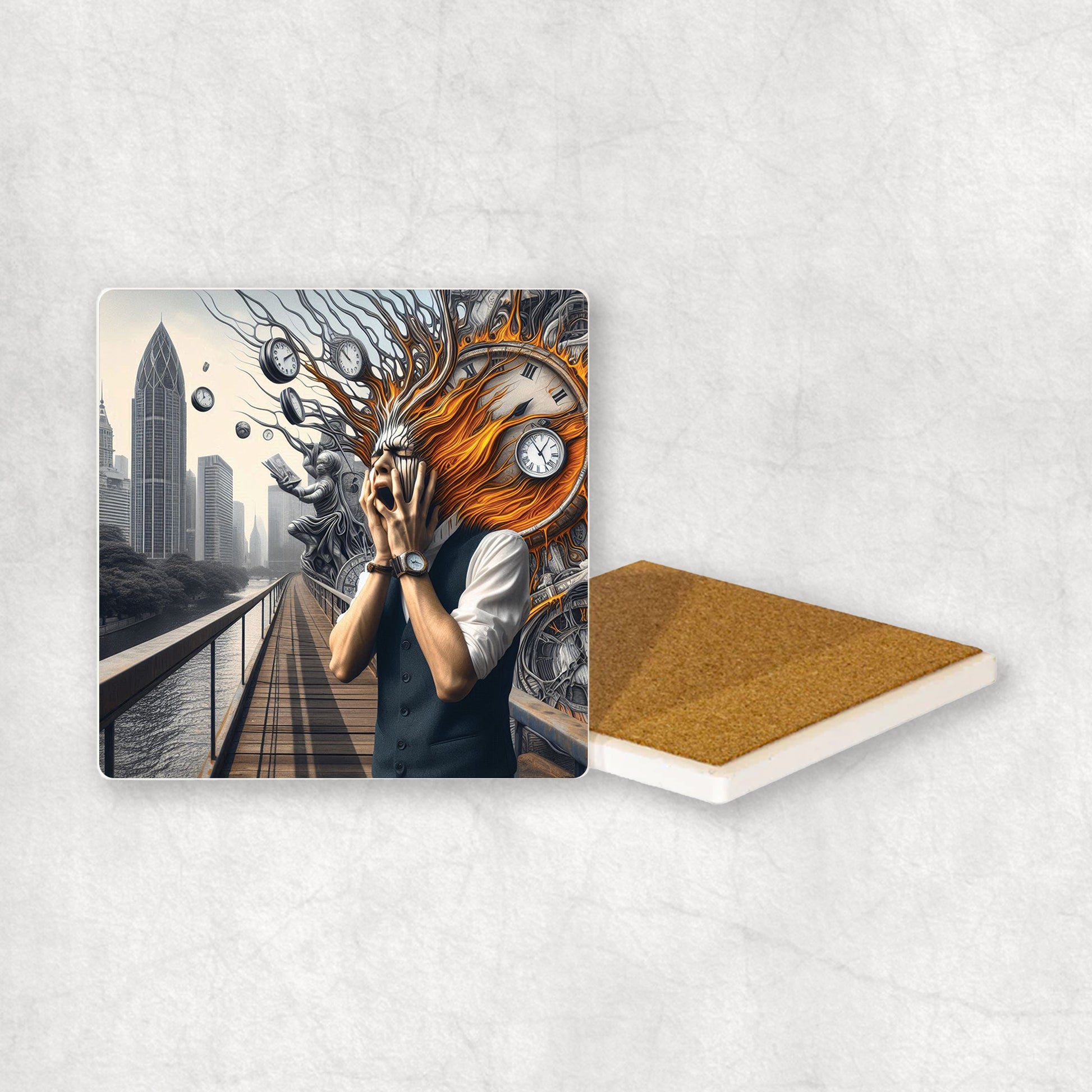 Art-themed ceramic coaster with Scream style design, an original gift for any occasion.