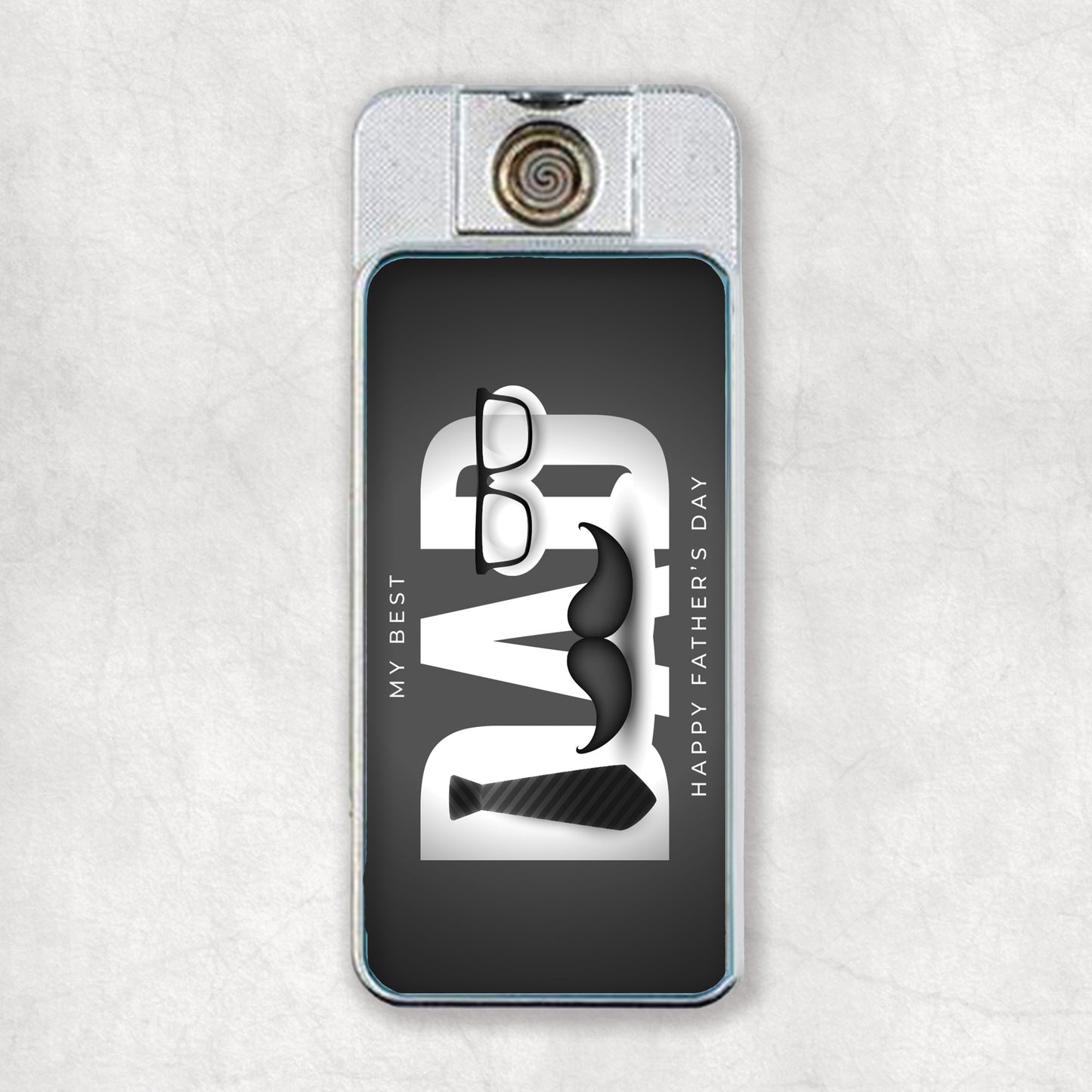 An elegant and practical, personalised USB electric lighter with a photo and "My Best Dad" design on the back.