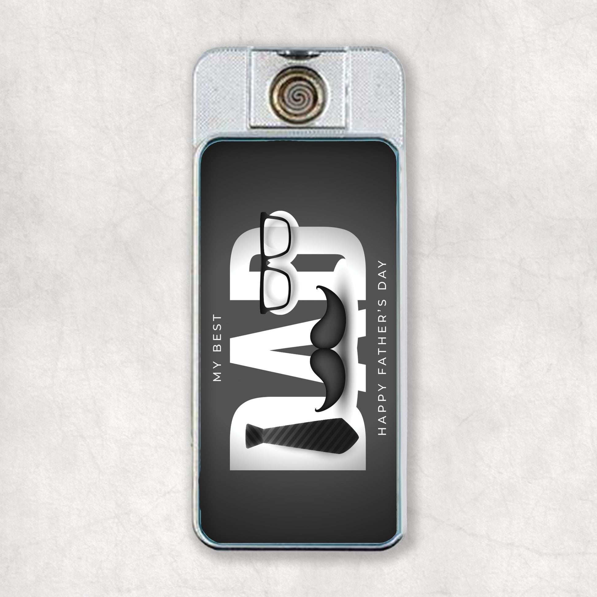 An elegant and practical, personalised USB electric lighter with a photo and "My Best Dad" design on the back.