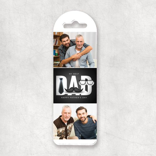 A personalised photo collage bookmark with the 'My Best Dad' design in the midle. 