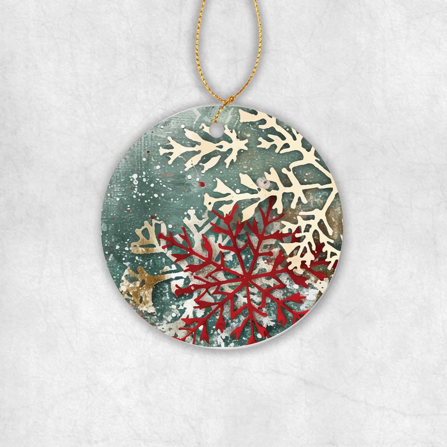 Ceramic Christmas tree round decorative ornament with snowflake Christmas design background