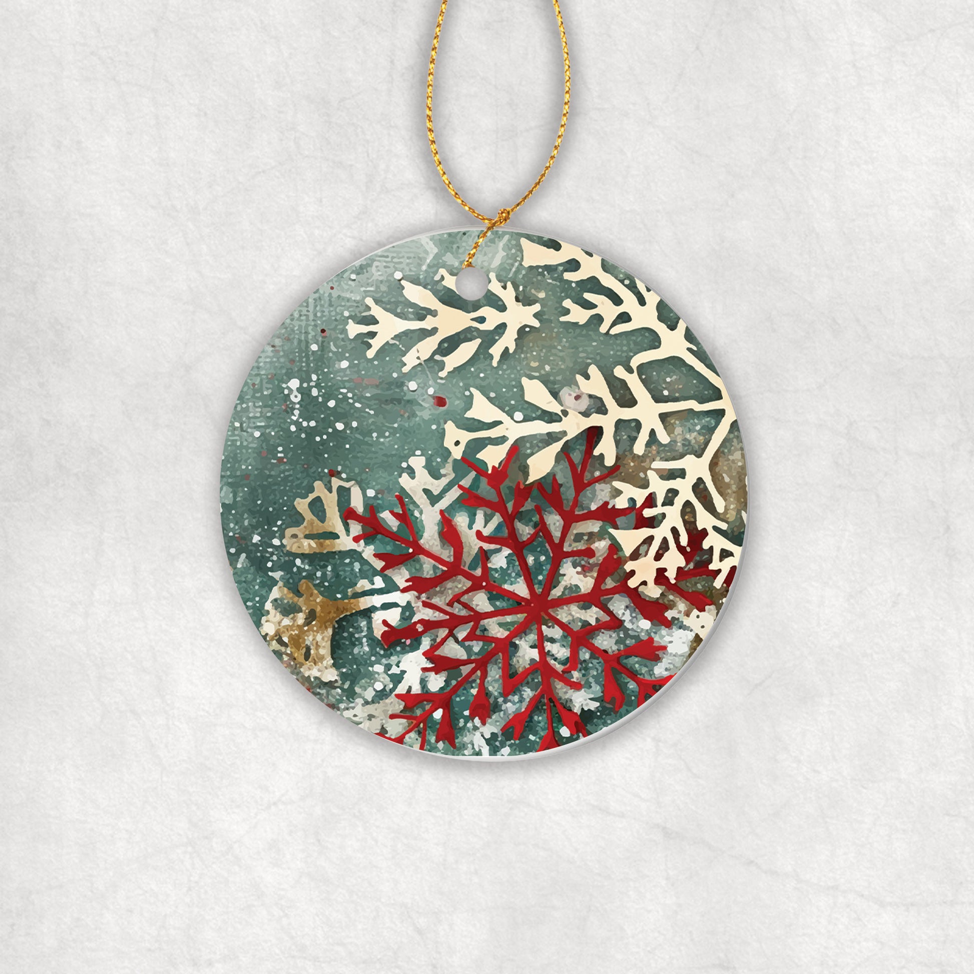 Ceramic Christmas tree round decorative ornament with snowflake Christmas design background