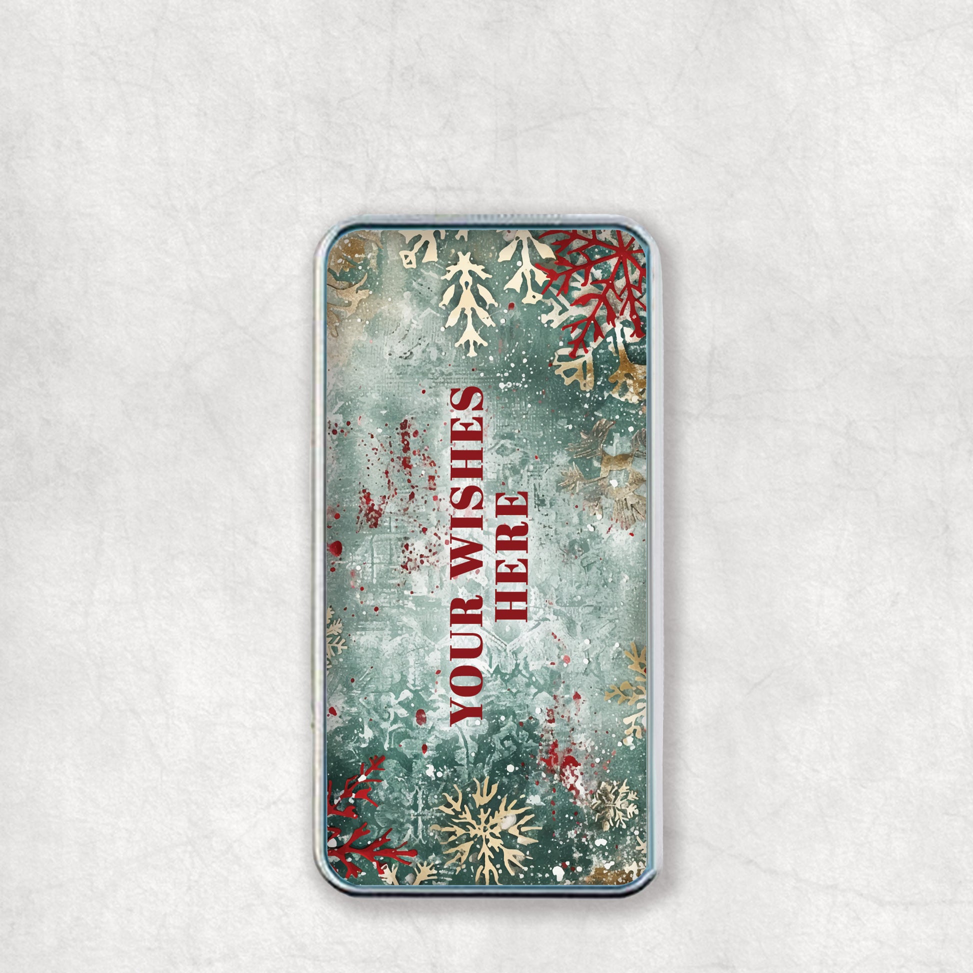 Personalised USB Lighter with photo on one side and a Christmas greetings on the other on the festive background. 