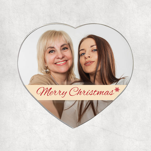 Personalised heart-shaped metal magnet with custom photo. An elegant gift or festice decoration.