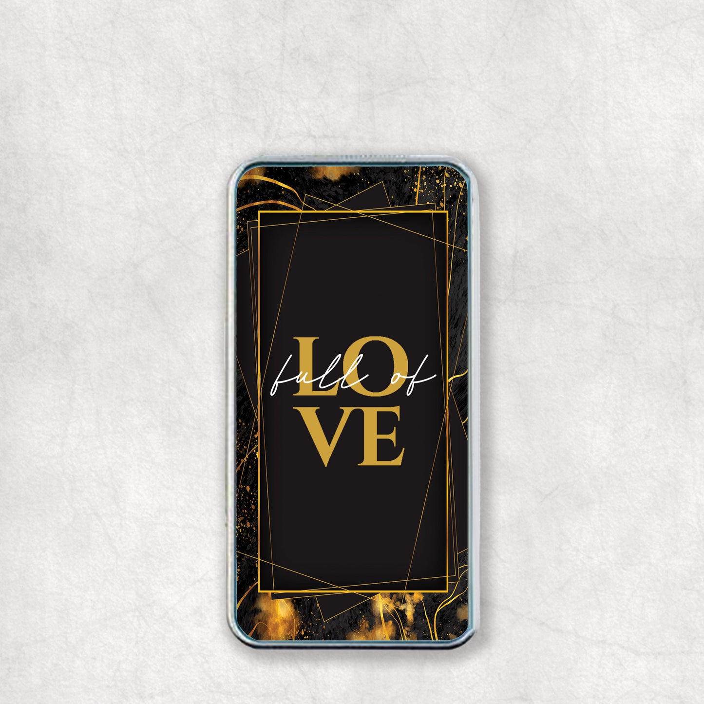 Personalised Electric USB Lighter with a photo and dark 'Full of Love' background on the back.