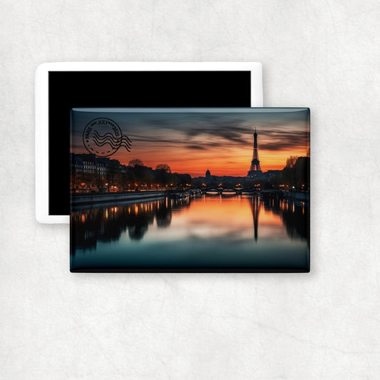 Personalised photo horizontal ceramic magnet with a custom black stamp (with location and date), a perfect gift for any occasion.