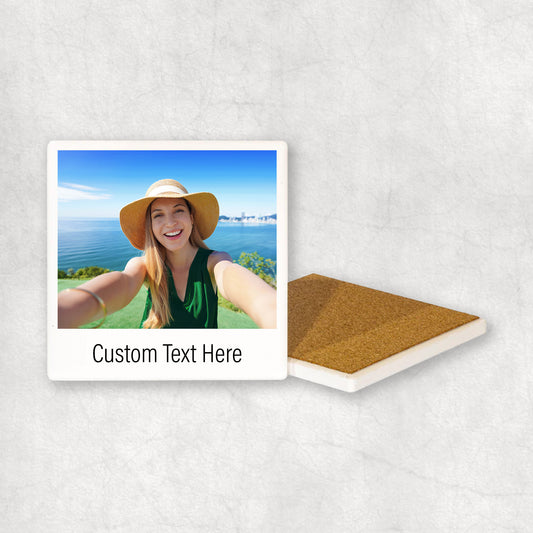 Ceramic coaster with personalised photo and a custom text, the perfect gift for any occasion.