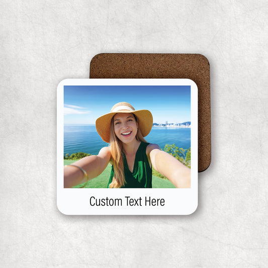Personalised photo MDF coaster with a custom text , perfect gift for any occasion.