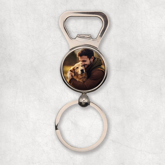 Personalised photo bottle opener keyring for any occasion.