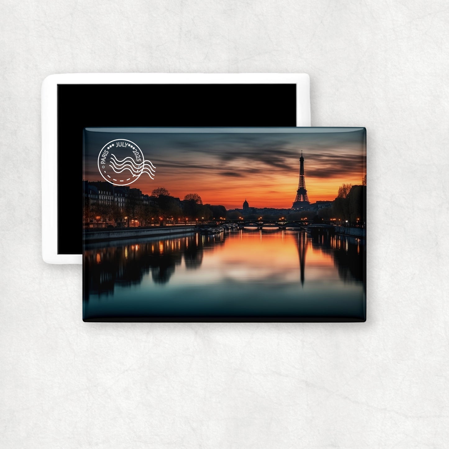 Personalised photo horizontal ceramic magnet with a custom white stamp, a perfect gift for any occasion.