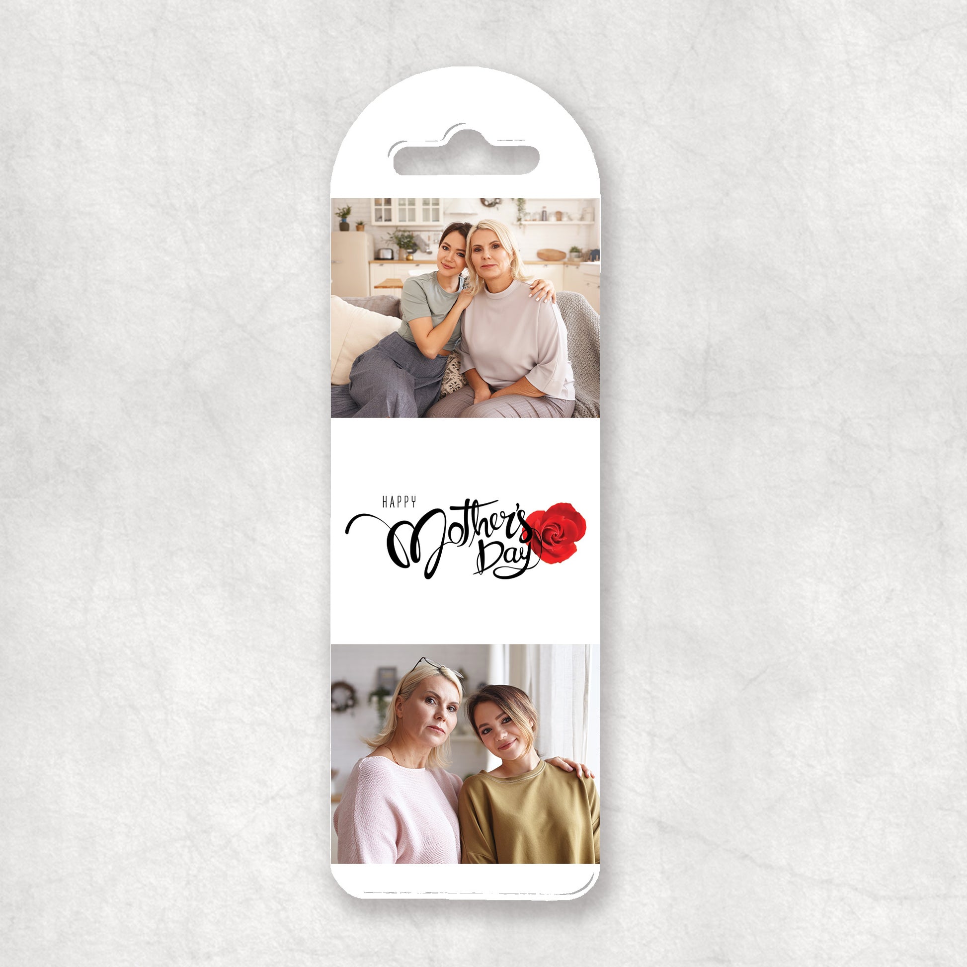 A personalised photo collage bookmark with a red rose design.
