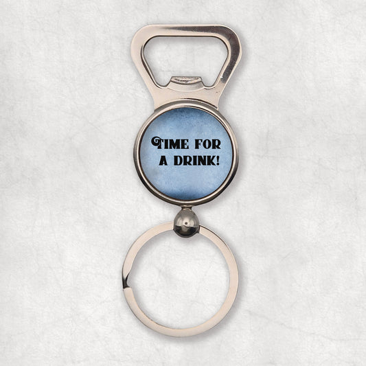 Bottle opener kayring with 'Time for a drink' text, the perfect gift for any occasion.