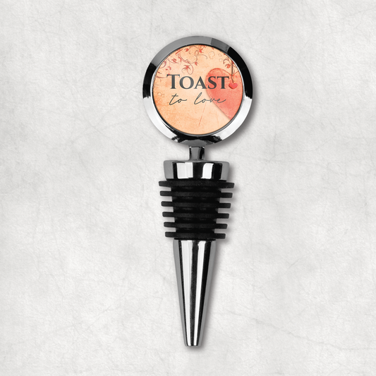 Bottle opener with a printed quote 'Toast to Love' on a romantic background, the perfect gift for a girlfriend or valentines day